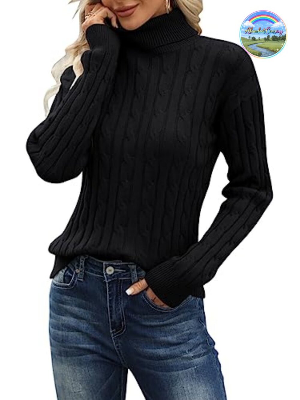 Cable Knit Turtleneck Pullover Sweater Long Sleeve Loose Fit